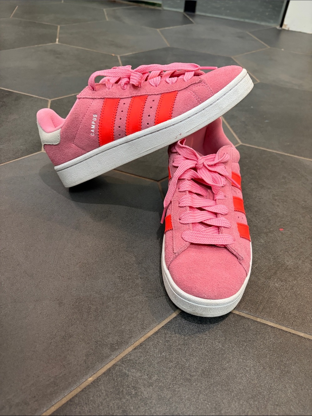 adidas Originals Pink Suede Sneakers with Red Stripes - Women's